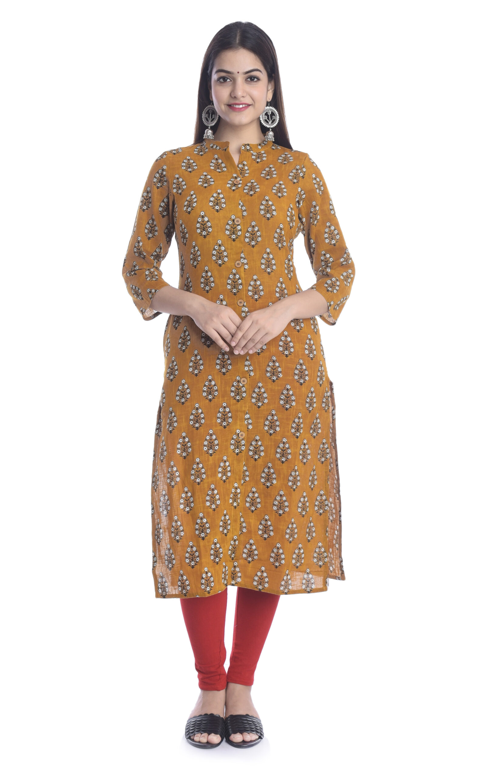 Gracious Gray Jaipuri Rayon Printed Flared Front Slit Cut Long Kurti Tunic